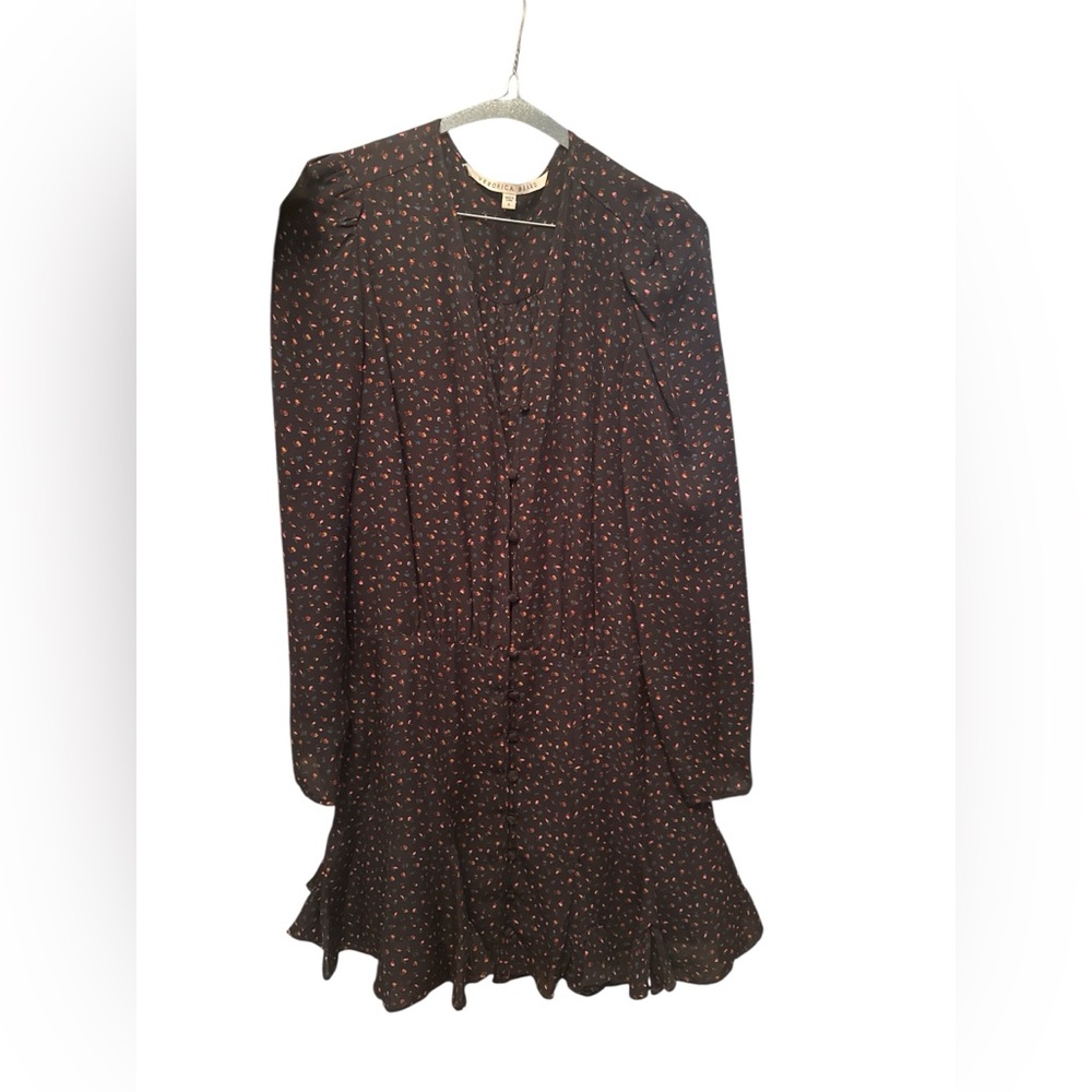 Veronica Beard Black Dress with Red Micro-Floral Print